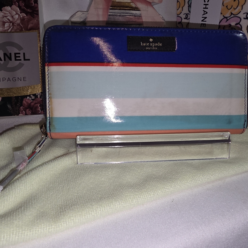 kate spade Blue Multi-Color Striped Zip Wallet - Picture 2 of 8